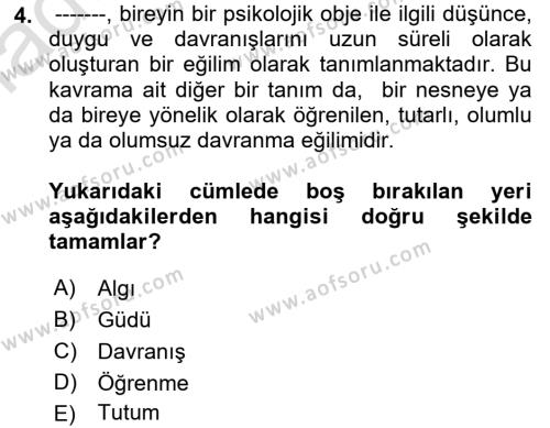 Bireylerarası İletişim Dersi 2018 - 2019 Yılı 3 Ders Sınavı 4. Soru