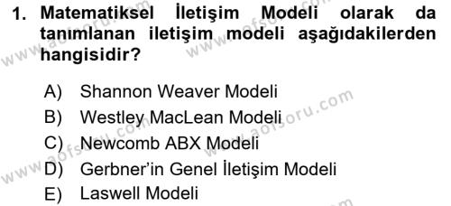 Bireylerarası İletişim Dersi 2018 - 2019 Yılı (Vize) Ara Sınavı 1. Soru