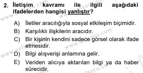 Bireylerarası İletişim Dersi 2018 - 2019 Yılı (Vize) Ara Sınavı 2. Soru