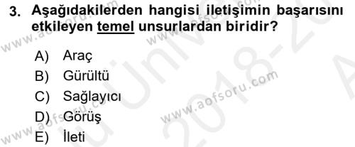 Bireylerarası İletişim Dersi 2018 - 2019 Yılı (Vize) Ara Sınavı 3. Soru