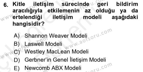 Bireylerarası İletişim Dersi 2018 - 2019 Yılı (Vize) Ara Sınavı 6. Soru