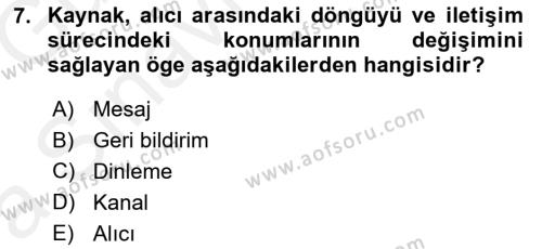 Bireylerarası İletişim Dersi 2018 - 2019 Yılı (Vize) Ara Sınavı 7. Soru