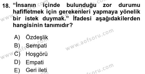 Bireylerarası İletişim Dersi 2019 - 2020 Yılı (Final) Dönem Sonu Sınavı 18. Soru