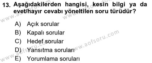 Bireylerarası İletişim Dersi 2021 - 2022 Yılı (Vize) Ara Sınavı 13. Soru