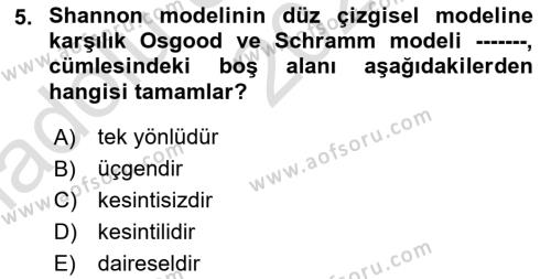 Bireylerarası İletişim Dersi 2021 - 2022 Yılı (Vize) Ara Sınavı 5. Soru