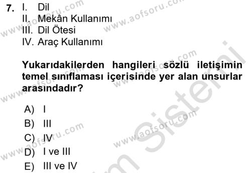 Bireylerarası İletişim Dersi 2021 - 2022 Yılı (Vize) Ara Sınavı 7. Soru