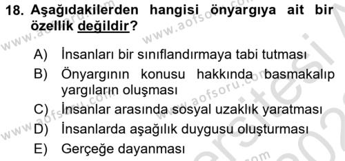 Bireylerarası İletişim Dersi 2021 - 2022 Yılı (Final) Dönem Sonu Sınavı 18. Soru