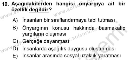 Bireylerarası İletişim Dersi 2021 - 2022 Yılı Yaz Okulu Sınavı 19. Soru