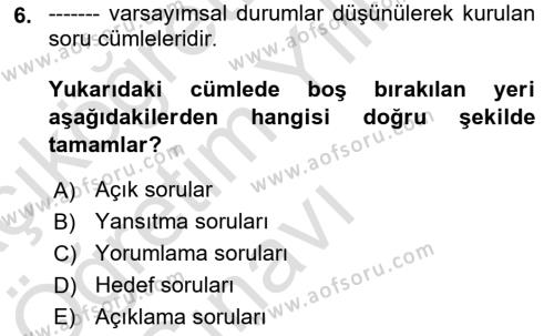 Bireylerarası İletişim Dersi 2021 - 2022 Yılı Yaz Okulu Sınavı 6. Soru