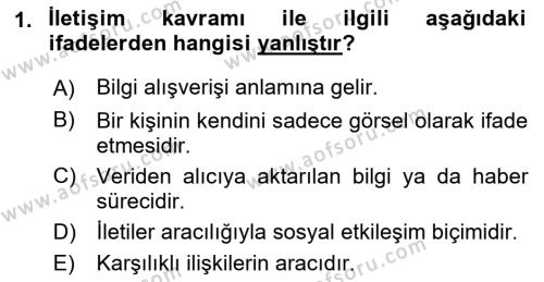 Bireylerarası İletişim Dersi 2022 - 2023 Yılı (Vize) Ara Sınavı 1. Soru