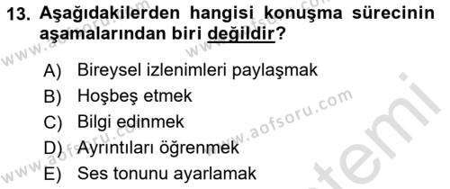 Bireylerarası İletişim Dersi 2022 - 2023 Yılı (Vize) Ara Sınavı 13. Soru