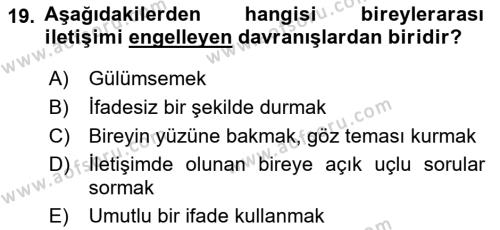 Bireylerarası İletişim Dersi 2022 - 2023 Yılı (Vize) Ara Sınavı 19. Soru