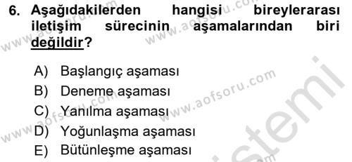 Bireylerarası İletişim Dersi 2022 - 2023 Yılı (Vize) Ara Sınavı 6. Soru