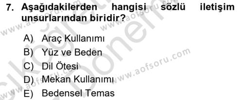 Bireylerarası İletişim Dersi 2022 - 2023 Yılı (Vize) Ara Sınavı 7. Soru