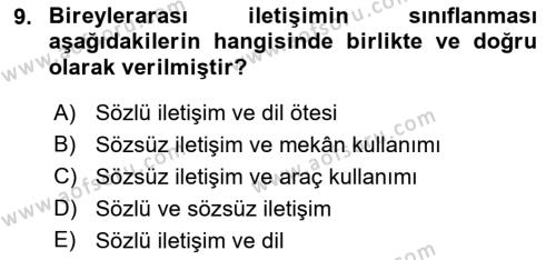 Bireylerarası İletişim Dersi 2022 - 2023 Yılı (Vize) Ara Sınavı 9. Soru