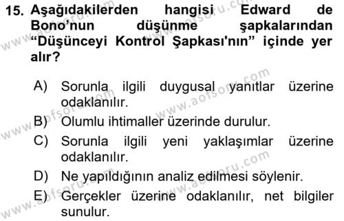 Bireylerarası İletişim Dersi 2022 - 2023 Yılı (Final) Dönem Sonu Sınavı 15. Soru