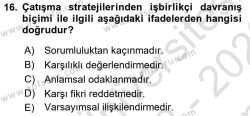 Bireylerarası İletişim Dersi 2022 - 2023 Yılı (Final) Dönem Sonu Sınavı 16. Soru