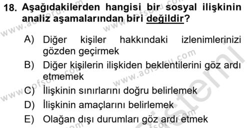 Bireylerarası İletişim Dersi 2022 - 2023 Yılı (Final) Dönem Sonu Sınavı 18. Soru