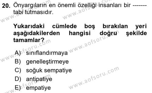 Bireylerarası İletişim Dersi 2022 - 2023 Yılı (Final) Dönem Sonu Sınavı 20. Soru