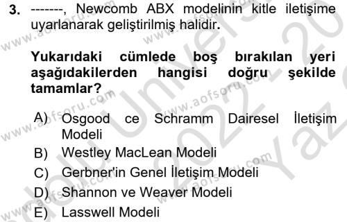 Bireylerarası İletişim Dersi 2022 - 2023 Yılı Yaz Okulu Sınavı 3. Soru