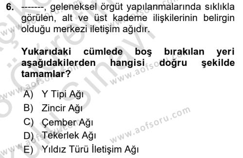 Bireylerarası İletişim Dersi 2022 - 2023 Yılı Yaz Okulu Sınavı 6. Soru