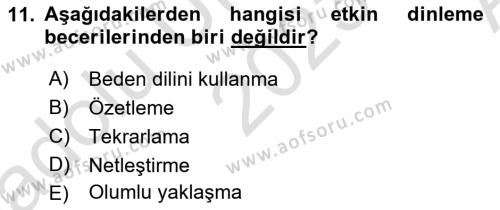 Bireylerarası İletişim Dersi 2023 - 2024 Yılı (Vize) Ara Sınavı 11. Soru