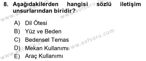 Bireylerarası İletişim Dersi 2023 - 2024 Yılı (Vize) Ara Sınavı 8. Soru