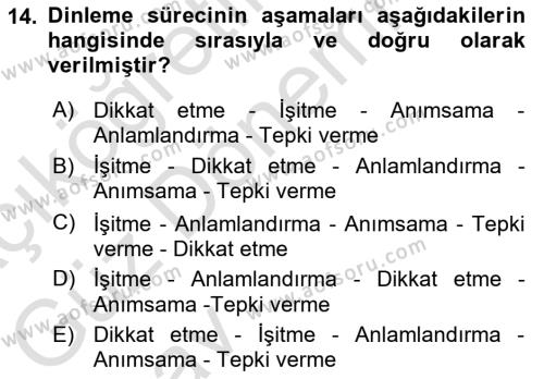 Bireylerarası İletişim Dersi 2024 - 2025 Yılı (Vize) Ara Sınavı 14. Soru