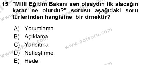 Bireylerarası İletişim Dersi 2024 - 2025 Yılı (Vize) Ara Sınavı 15. Soru