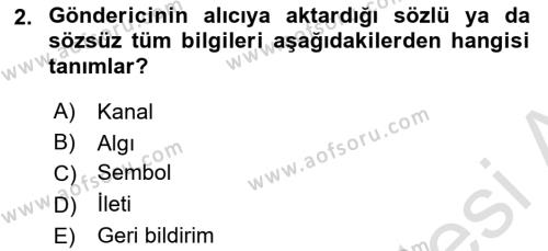 Bireylerarası İletişim Dersi 2024 - 2025 Yılı (Vize) Ara Sınavı 2. Soru