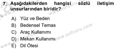 Bireylerarası İletişim Dersi 2024 - 2025 Yılı (Vize) Ara Sınavı 7. Soru