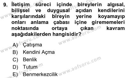 Bireylerarası İletişim Dersi 2024 - 2025 Yılı (Vize) Ara Sınavı 9. Soru