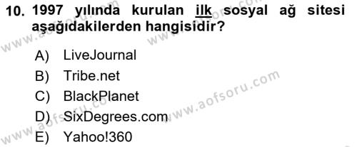 Yeni İletişim Teknolojileri Dersi 2021 - 2022 Yılı (Final) Dönem Sonu Sınavı 10. Soru