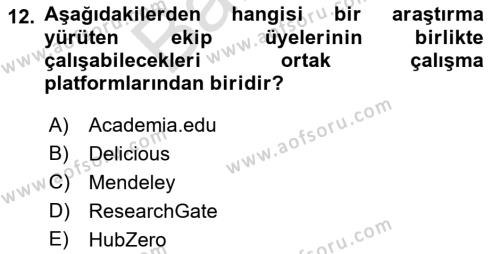 Yeni İletişim Teknolojileri Dersi 2021 - 2022 Yılı (Final) Dönem Sonu Sınavı 12. Soru