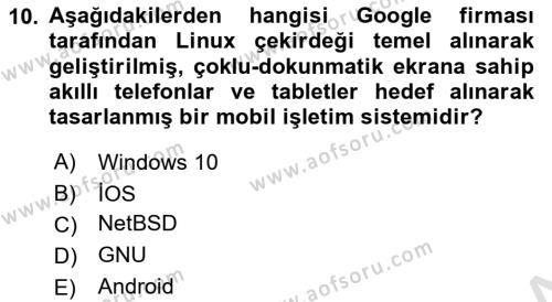 Yeni İletişim Teknolojileri Dersi 2021 - 2022 Yılı Yaz Okulu Sınavı 10. Soru