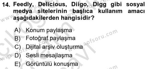 Yeni İletişim Teknolojileri Dersi 2021 - 2022 Yılı Yaz Okulu Sınavı 14. Soru