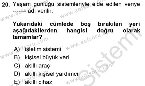 Yeni İletişim Teknolojileri Dersi 2021 - 2022 Yılı Yaz Okulu Sınavı 20. Soru