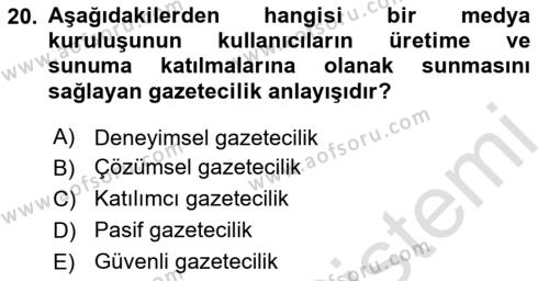 Yeni İletişim Teknolojileri Dersi 2023 - 2024 Yılı (Vize) Ara Sınavı 20. Soru