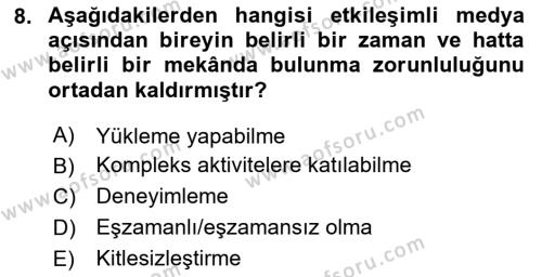 Yeni İletişim Teknolojileri Dersi 2023 - 2024 Yılı (Vize) Ara Sınavı 8. Soru