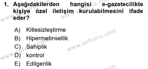 Yeni İletişim Teknolojileri Dersi 2023 - 2024 Yılı (Final) Dönem Sonu Sınavı 1. Soru