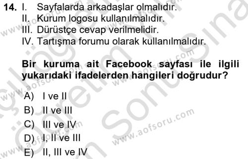 Yeni İletişim Teknolojileri Dersi 2023 - 2024 Yılı (Final) Dönem Sonu Sınavı 14. Soru