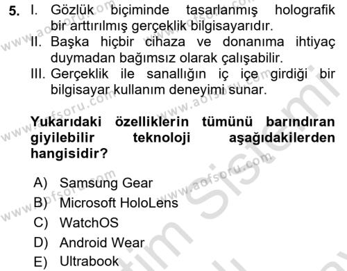 Yeni İletişim Teknolojileri Dersi 2023 - 2024 Yılı (Final) Dönem Sonu Sınavı 5. Soru