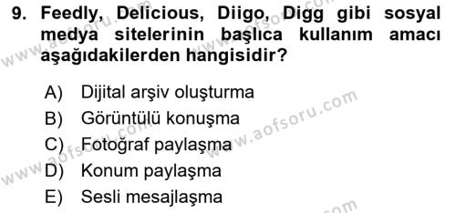 Yeni İletişim Teknolojileri Dersi 2023 - 2024 Yılı (Final) Dönem Sonu Sınavı 9. Soru