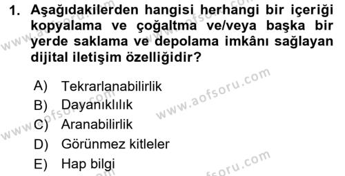 Yeni İletişim Teknolojileri Dersi 2023 - 2024 Yılı Yaz Okulu Sınavı 1. Soru