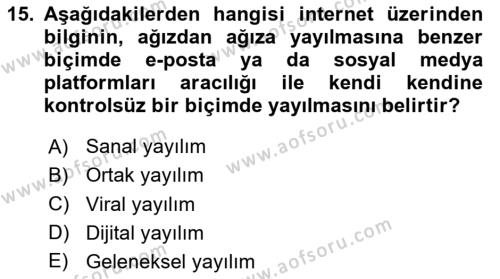 Yeni İletişim Teknolojileri Dersi 2023 - 2024 Yılı Yaz Okulu Sınavı 15. Soru