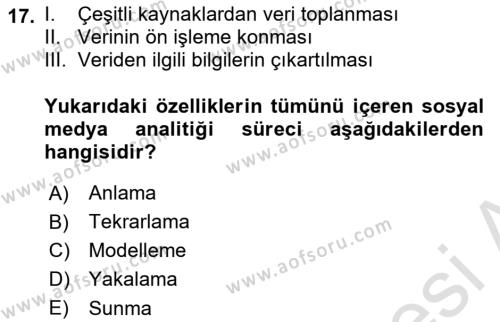 Yeni İletişim Teknolojileri Dersi 2023 - 2024 Yılı Yaz Okulu Sınavı 17. Soru