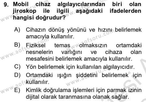 Yeni İletişim Teknolojileri Dersi 2023 - 2024 Yılı Yaz Okulu Sınavı 9. Soru