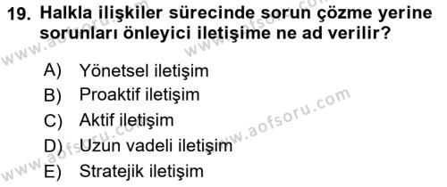 Halkla İlişkiler Ve İletişim Dersi 2023 - 2024 Yılı Yaz Okulu Sınavı 19. Soru