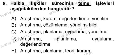 Halkla İlişkiler Ve İletişim Dersi 2023 - 2024 Yılı Yaz Okulu Sınavı 8. Soru