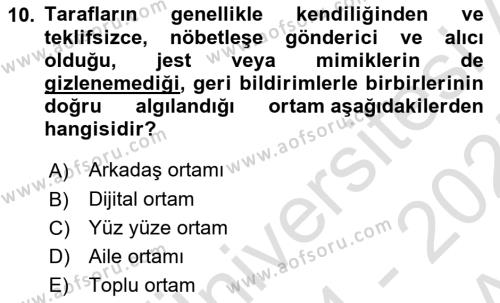 Halkla İlişkiler Ve İletişim Dersi 2024 - 2025 Yılı (Vize) Ara Sınavı 10. Soru